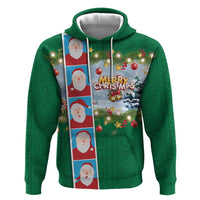 Merry Christmas Zip Hoodie Funny Santa Claus Cards Photo and Polynesian Pattern Green Color LT03 Pullover Hoodie Green - Polynesian Pride