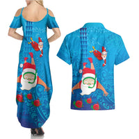 Hawaiian Santa Claus Snorkeling Couples Matching Summer Maxi Dress and Hawaiian Shirt Kakau and Polynesian Pattern LT03 - Polynesian Pride