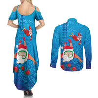 Hawaiian Santa Claus Snorkeling Couples Matching Summer Maxi Dress and Long Sleeve Button Shirt Kakau and Polynesian Pattern LT03 - Polynesian Pride