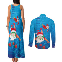 Hawaiian Santa Claus Snorkeling Couples Matching Tank Maxi Dress and Long Sleeve Button Shirt Kakau and Polynesian Pattern LT03 - Polynesian Pride