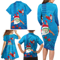 Hawaiian Santa Claus Snorkeling Family Matching Long Sleeve Bodycon Dress and Hawaiian Shirt Kakau and Polynesian Pattern LT03 - Polynesian Pride