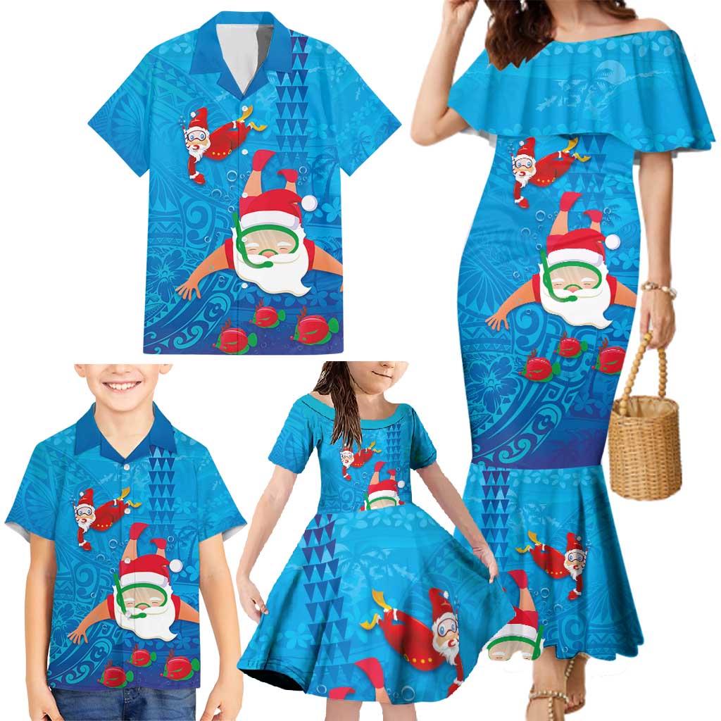 Hawaiian Santa Claus Snorkeling Family Matching Mermaid Dress and Hawaiian Shirt Kakau and Polynesian Pattern LT03 - Polynesian Pride