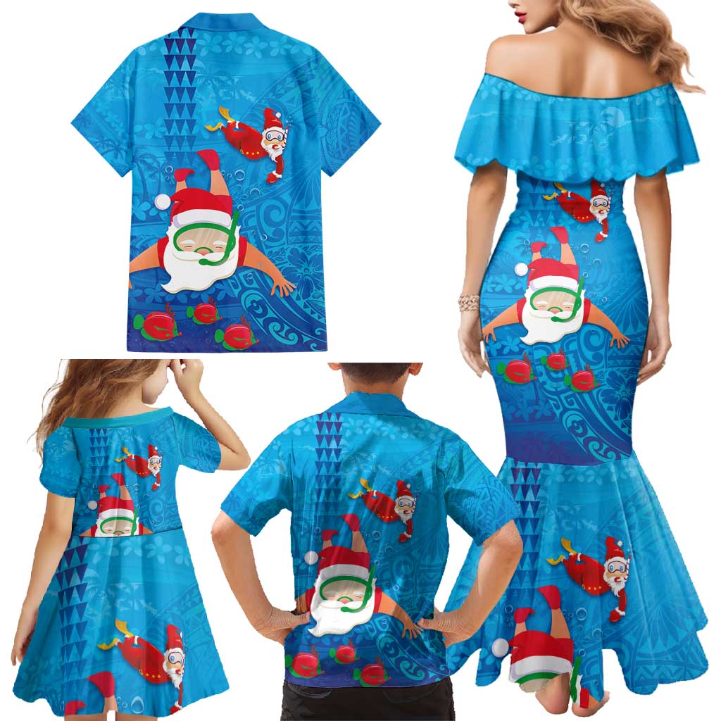 Hawaiian Santa Claus Snorkeling Family Matching Mermaid Dress and Hawaiian Shirt Kakau and Polynesian Pattern LT03 - Polynesian Pride