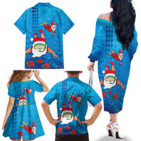 Hawaiian Santa Claus Snorkeling Family Matching Off The Shoulder Long Sleeve Dress and Hawaiian Shirt Kakau and Polynesian Pattern LT03 - Polynesian Pride