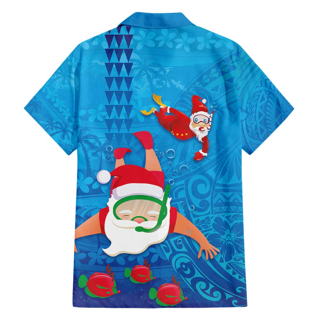 Hawaiian Santa Claus Snorkeling Family Matching Off Shoulder Short Dress and Hawaiian Shirt Kakau and Polynesian Pattern LT03 - Polynesian Pride