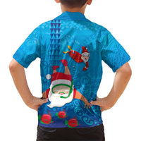 Hawaiian Santa Claus Snorkeling Family Matching Short Sleeve Bodycon Dress and Hawaiian Shirt Kakau and Polynesian Pattern LT03 - Polynesian Pride