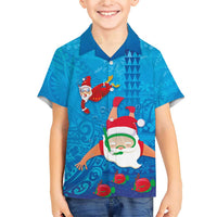 Hawaiian Santa Claus Snorkeling Family Matching Short Sleeve Bodycon Dress and Hawaiian Shirt Kakau and Polynesian Pattern LT03 Son's Shirt Blue - Polynesian Pride