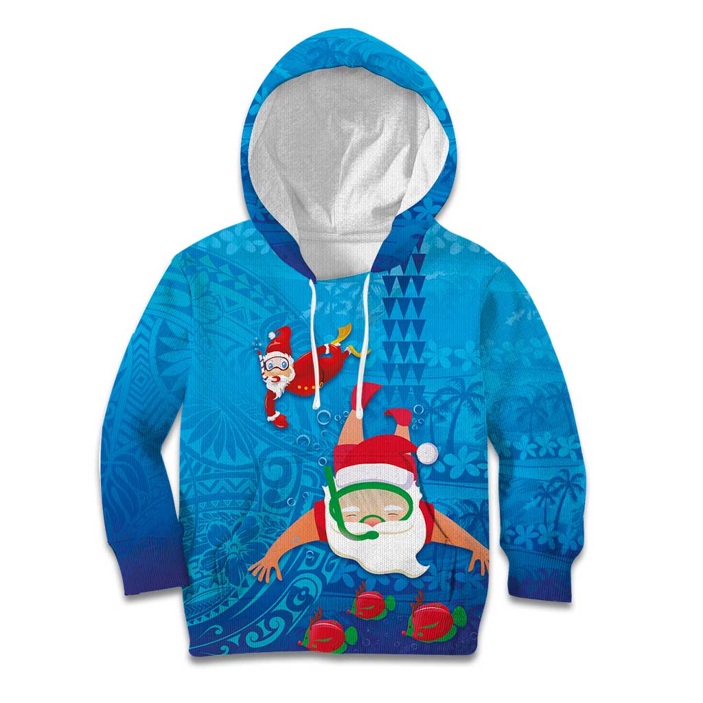 Hawaiian Santa Claus Snorkeling Kid Hoodie Kakau and Polynesian Pattern LT03 Hoodie Blue - Polynesian Pride
