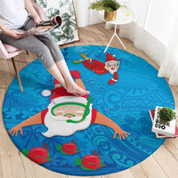 Hawaiian Santa Claus Snorkeling Round Carpet Kakau and Polynesian Pattern LT03 - Polynesian Pride