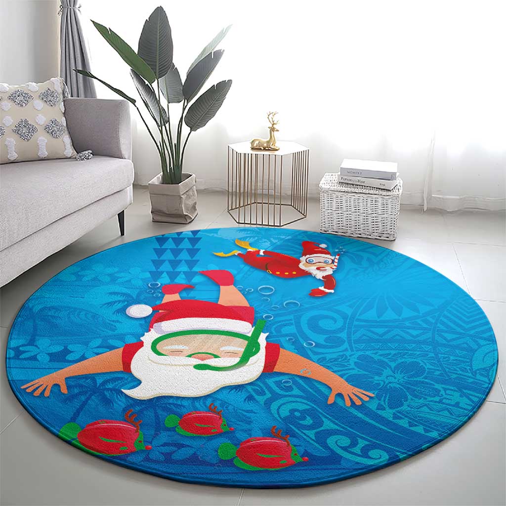Hawaiian Santa Claus Snorkeling Round Carpet Kakau and Polynesian Pattern LT03 - Polynesian Pride