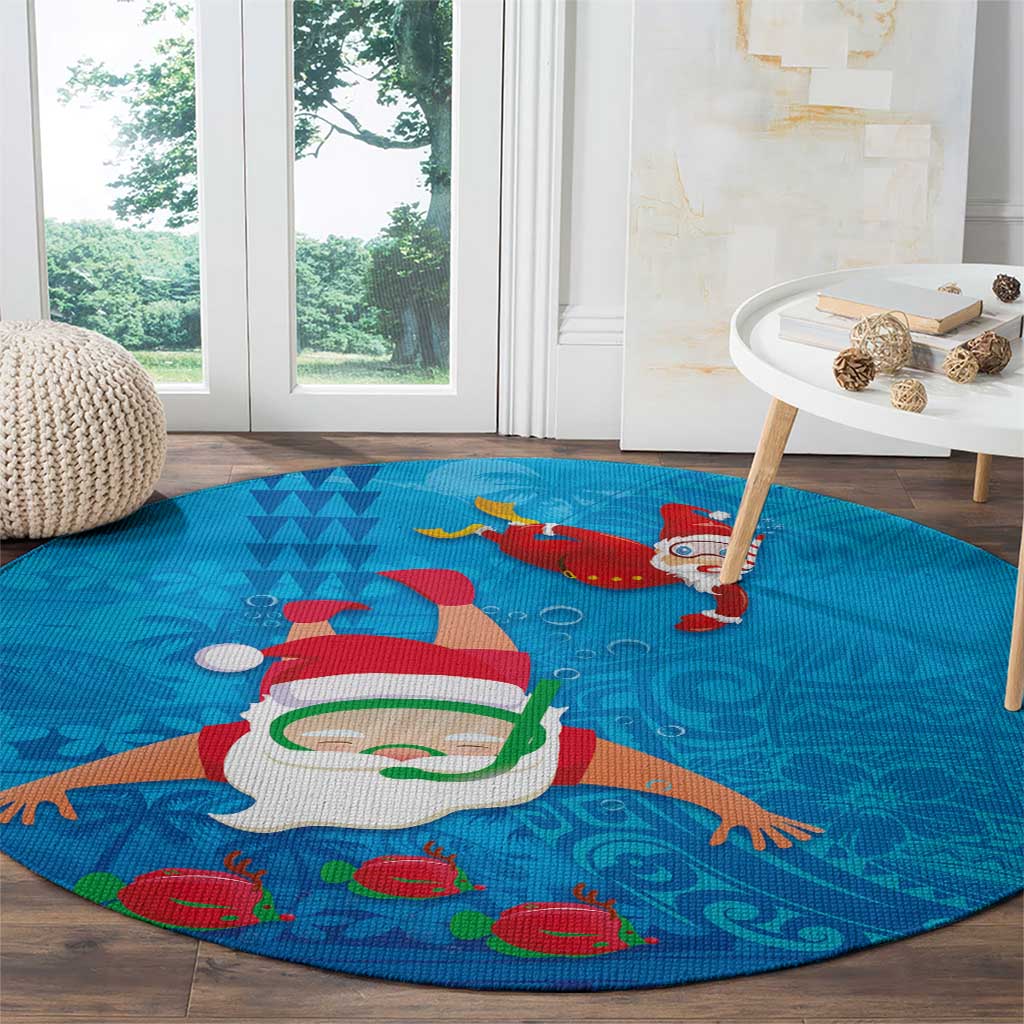 Hawaiian Santa Claus Snorkeling Round Carpet Kakau and Polynesian Pattern LT03 - Polynesian Pride