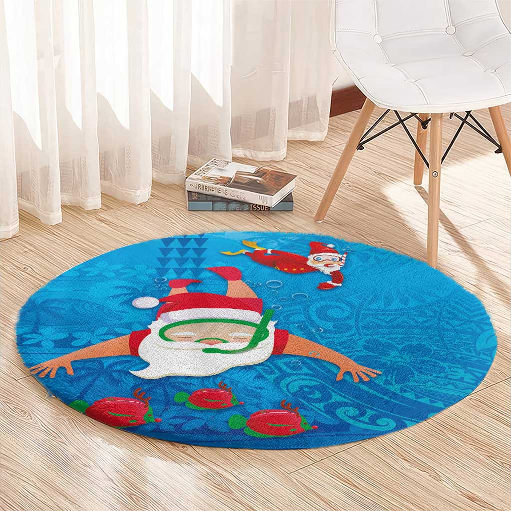 Hawaiian Santa Claus Snorkeling Round Carpet Kakau and Polynesian Pattern LT03 - Polynesian Pride