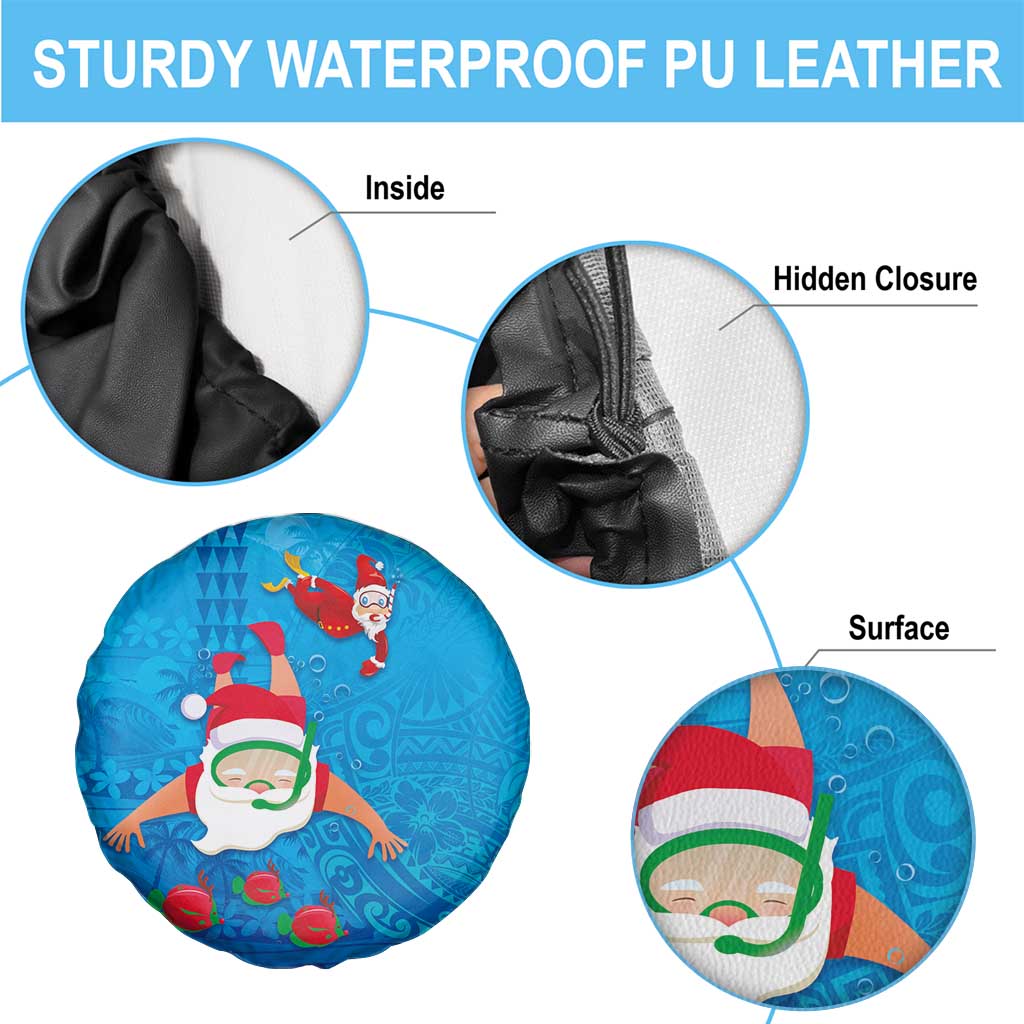 Hawaiian Santa Claus Snorkeling Spare Tire Cover Kakau and Polynesian Pattern
