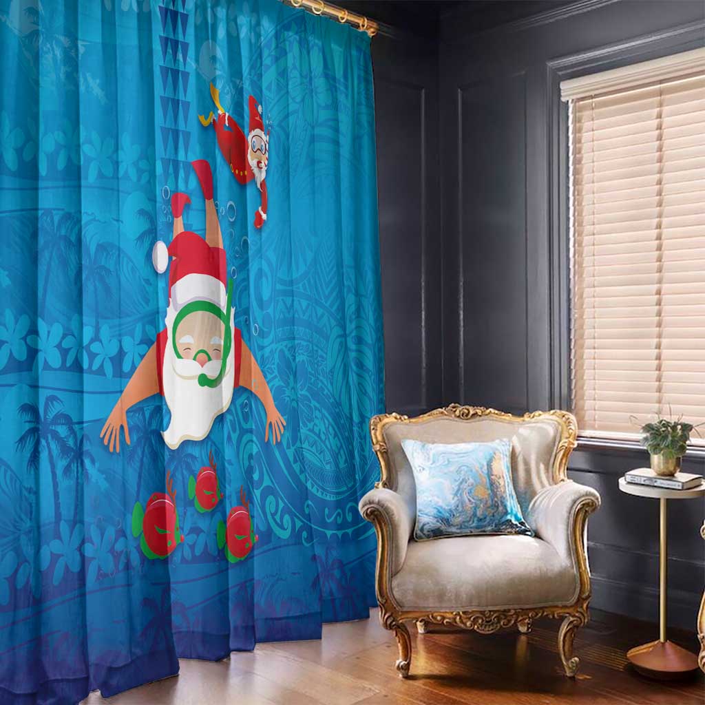Hawaiian Santa Claus Snorkeling Window Curtain Kakau and Polynesian Pattern LT03 - Polynesian Pride