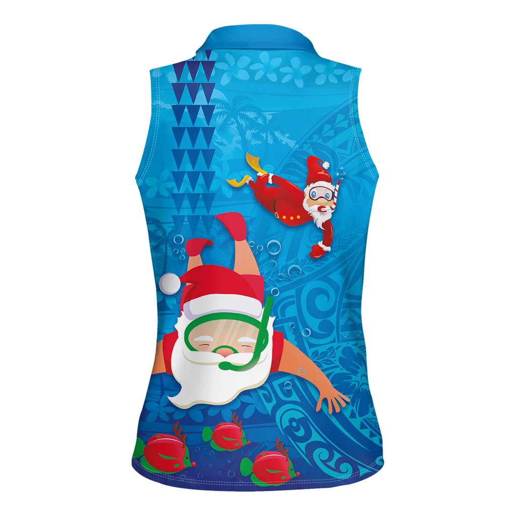 Hawaiian Santa Claus Snorkeling Women Sleeveless Polo Shirt Kakau and Polynesian Pattern LT03 - Polynesian Pride