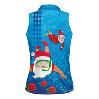 Hawaiian Santa Claus Snorkeling Women Sleeveless Polo Shirt Kakau and Polynesian Pattern LT03 - Polynesian Pride