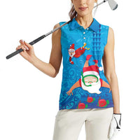 Hawaiian Santa Claus Snorkeling Women Sleeveless Polo Shirt Kakau and Polynesian Pattern LT03 - Polynesian Pride
