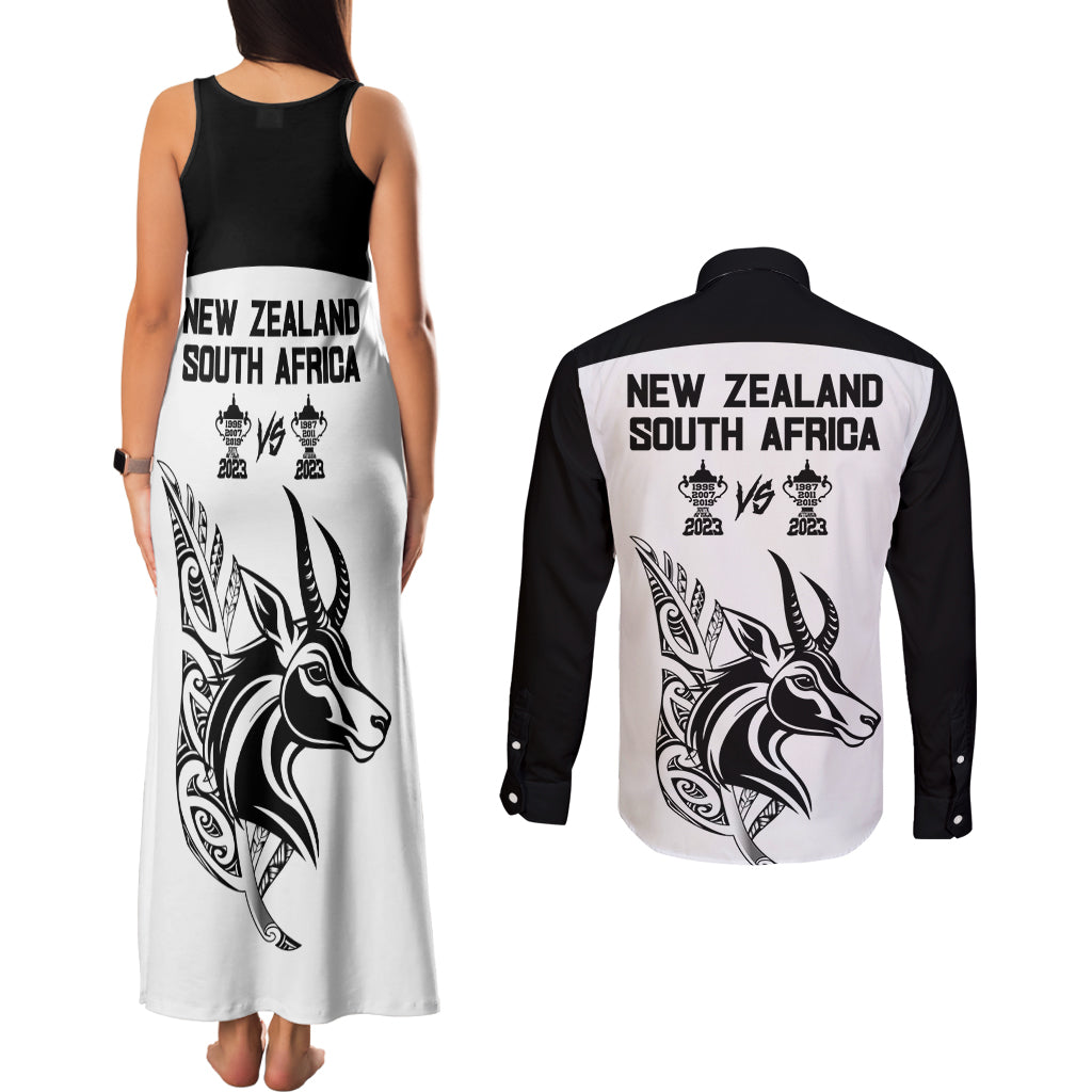 South Africa and New Zealand Couples Matching Tank Maxi Dress and Long Sleeve Button Shirt Champion History Go Final 2023 Vintage Style LT03 - Polynesian Pride