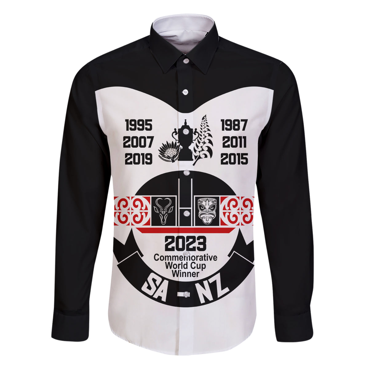 South Africa and New Zealand Family Matching Short Sleeve Bodycon Dress and Hawaiian Shirt Champion History Go Final 2023 Vintage Style LT03 Dad's Shirt - Long Sleeve White - Polynesian Pride