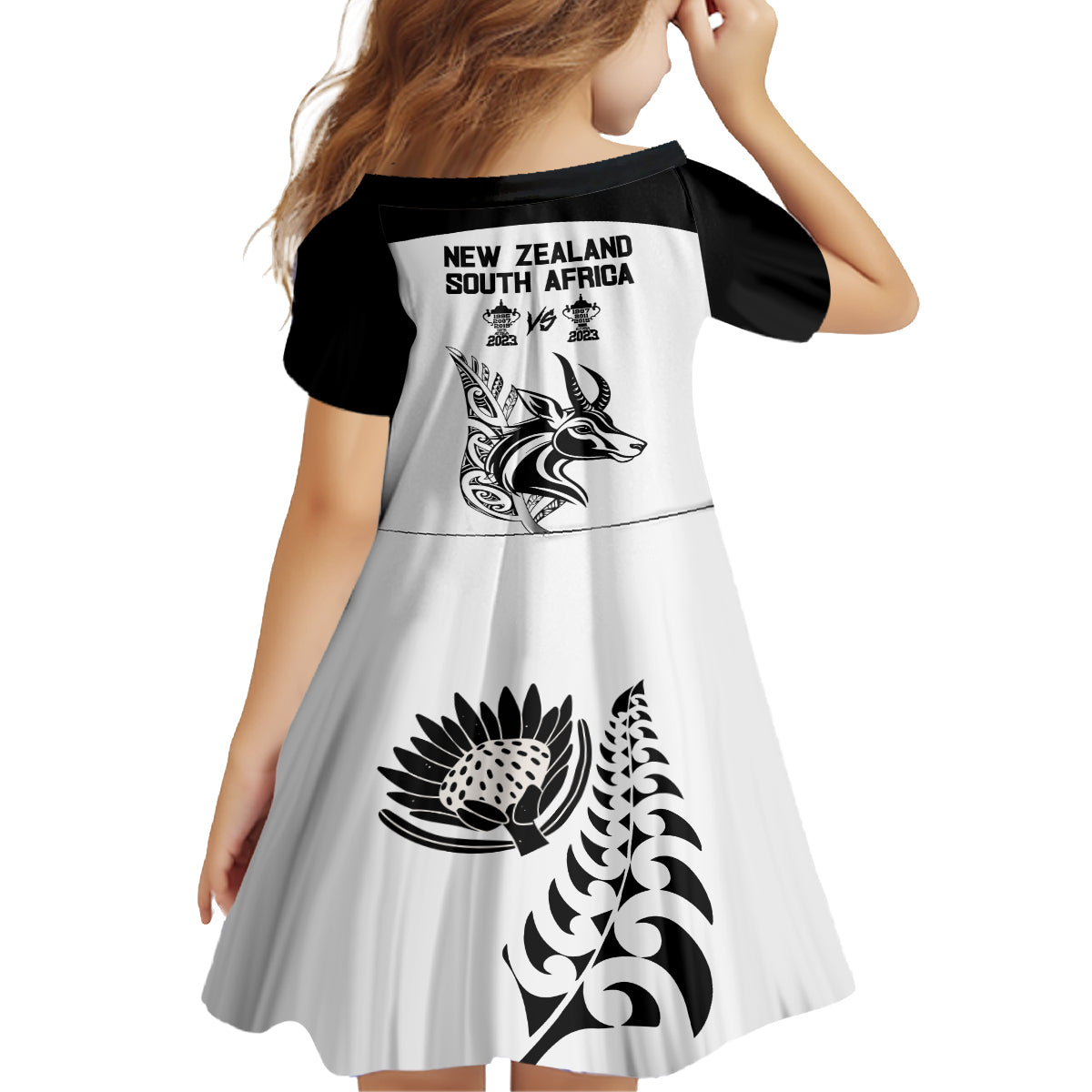 South Africa and New Zealand Kid Short Sleeve Dress Champion History Go Final 2023 Vintage Style LT03 - Polynesian Pride