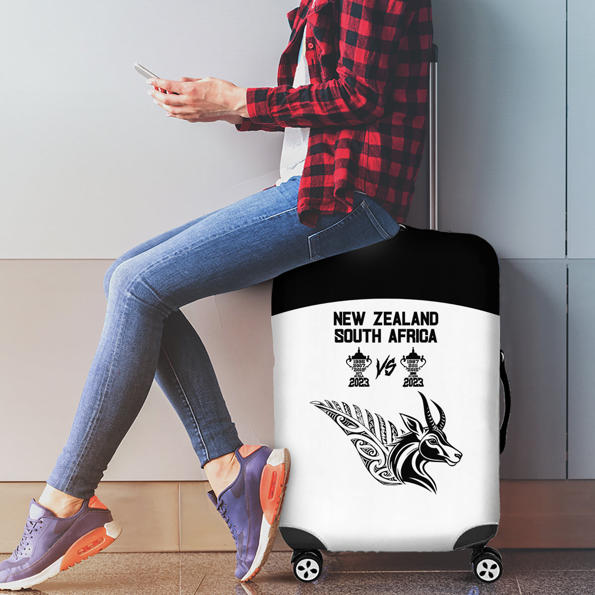 South Africa and New Zealand Luggage Cover Champion History Go Final 2023 Vintage Style LT03 - Polynesian Pride