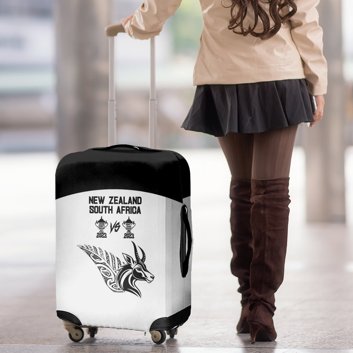 South Africa and New Zealand Luggage Cover Champion History Go Final 2023 Vintage Style LT03 - Polynesian Pride