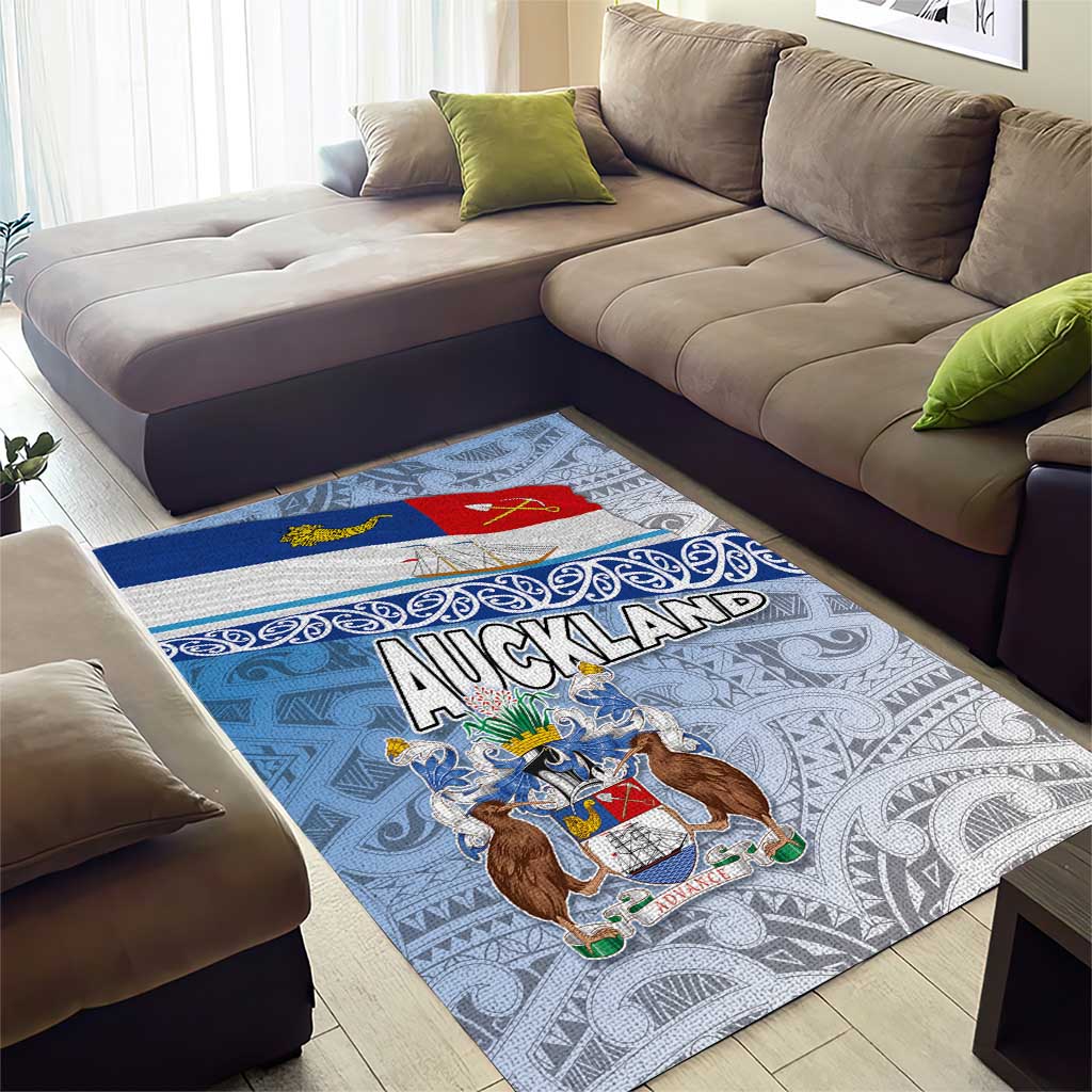 New Zealand Auckland Area Rug Auckland's Flag and Coat of Arms - Koru Art Maori Pattern LT03 - Polynesian Pride
