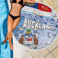 New Zealand Auckland Beach Blanket Auckland's Flag and Coat of Arms - Koru Art Maori Pattern LT03 - Polynesian Pride