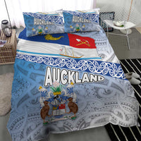 New Zealand Auckland Bedding Set Auckland's Flag and Coat of Arms - Koru Art Maori Pattern LT03 - Polynesian Pride
