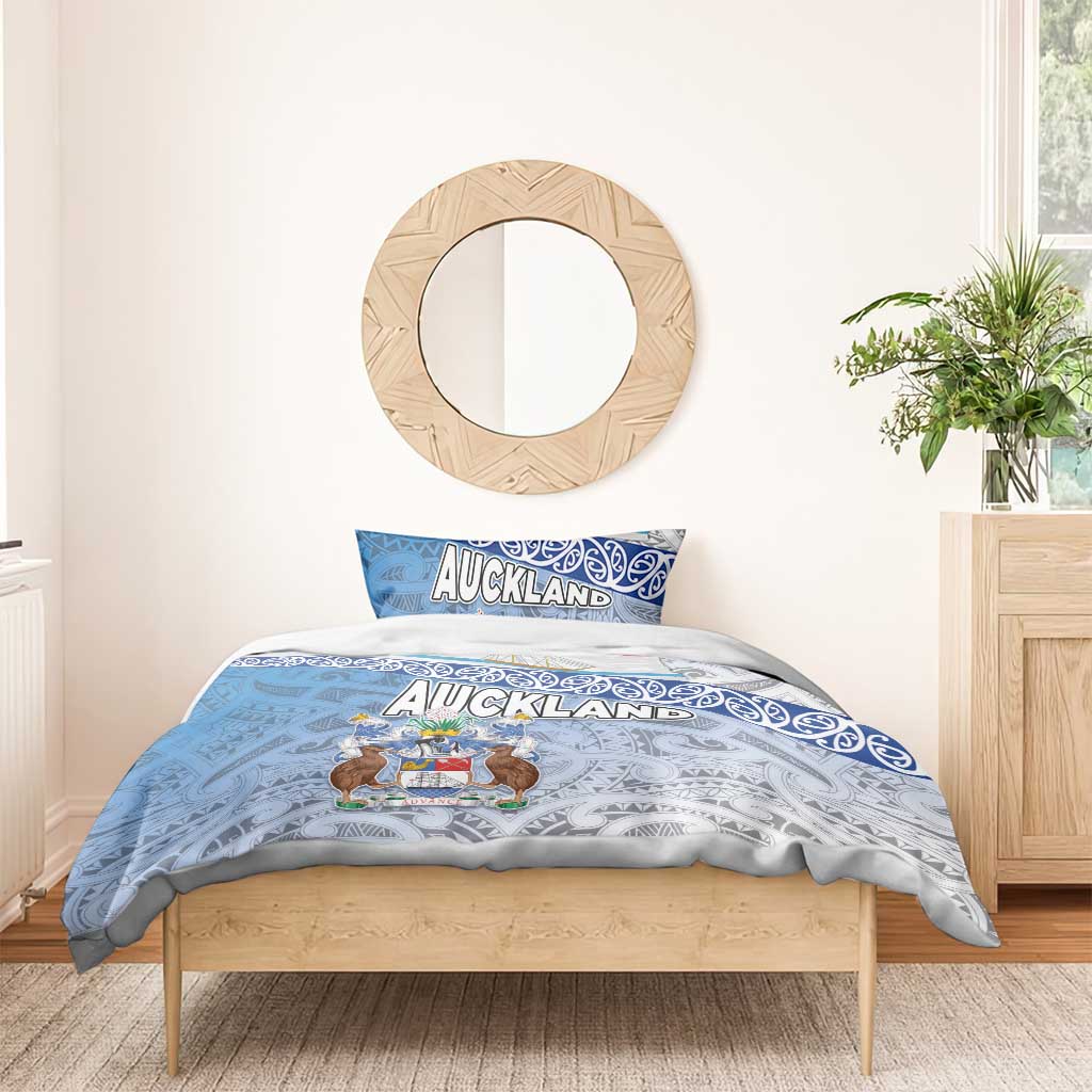 New Zealand Auckland Bedding Set Auckland's Flag and Coat of Arms - Koru Art Maori Pattern LT03 - Polynesian Pride