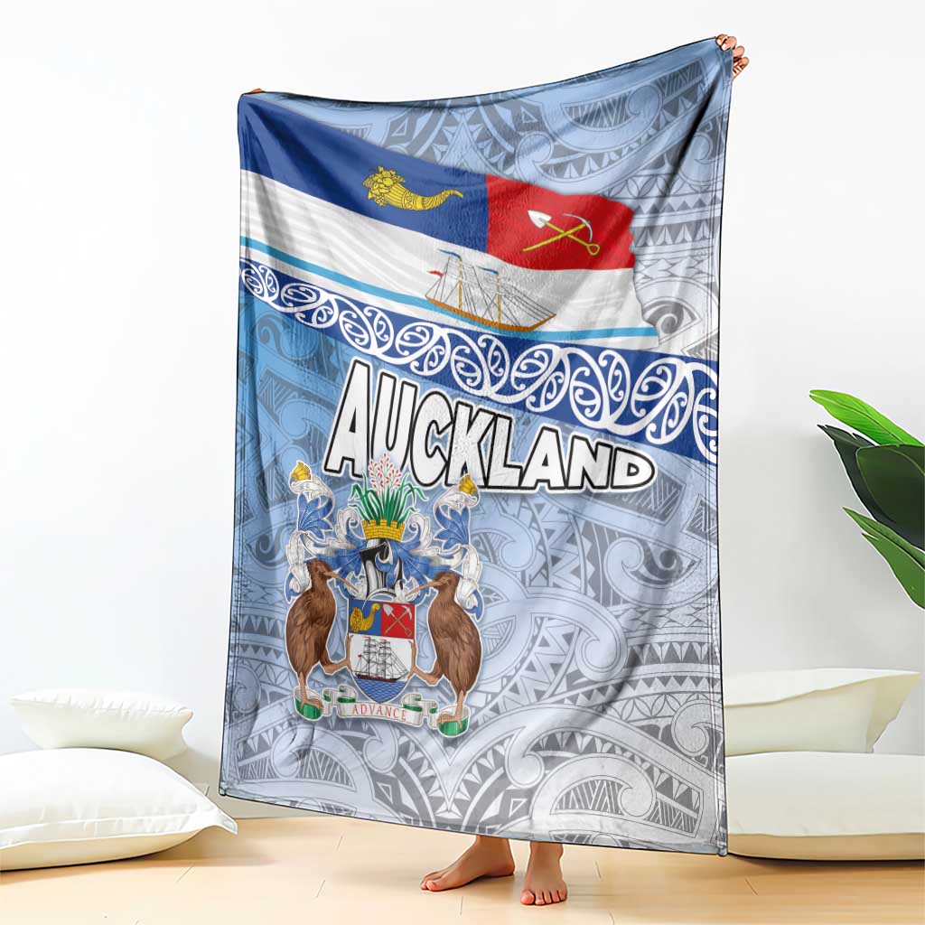 New Zealand Auckland Blanket Auckland's Flag and Coat of Arms - Koru Art Maori Pattern LT03 - Polynesian Pride
