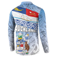 New Zealand Auckland Button Sweatshirt Auckland's Flag and Coat of Arms - Koru Art Maori Pattern LT03 - Polynesian Pride