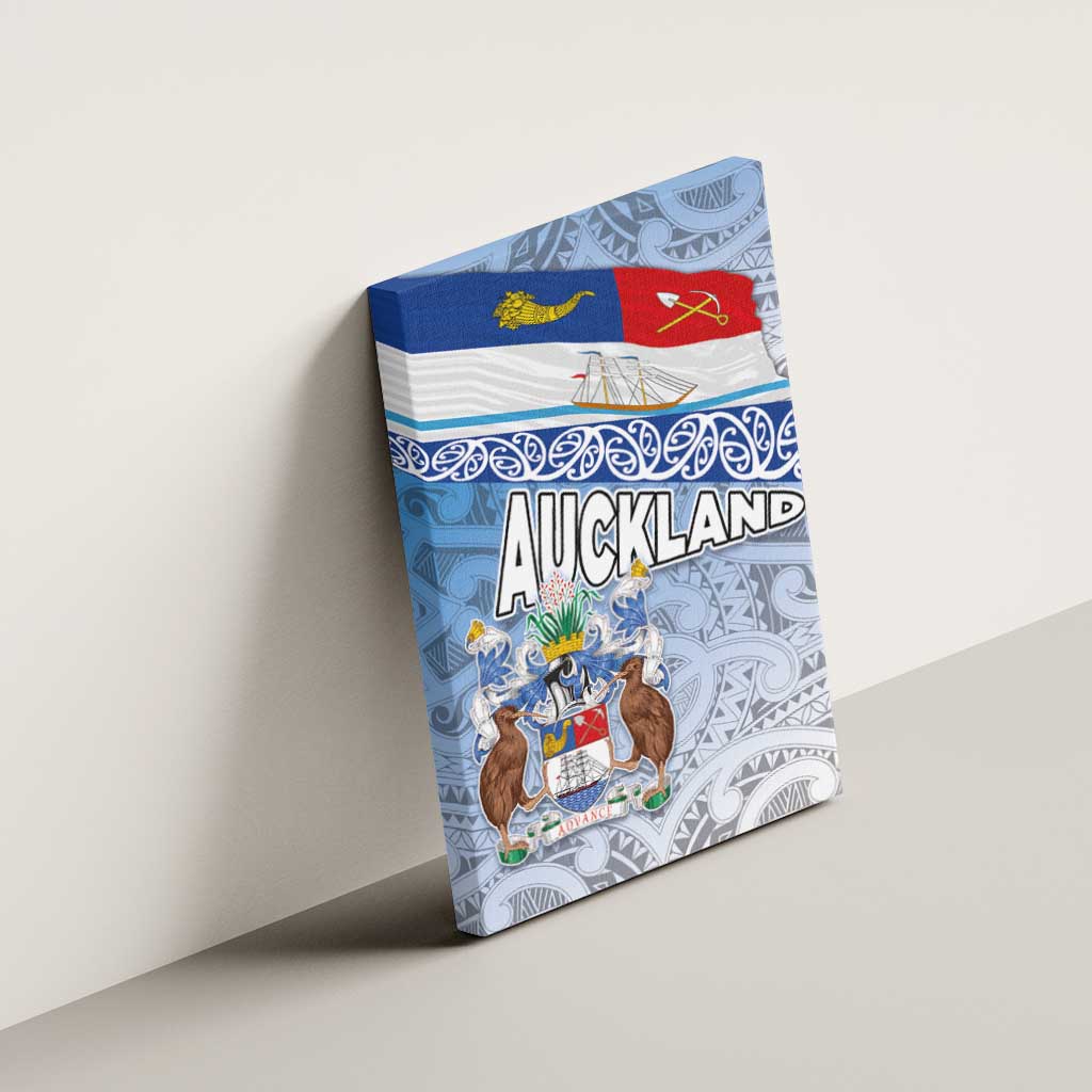 New Zealand Auckland Canvas Wall Art Auckland's Flag and Coat of Arms - Koru Art Maori Pattern LT03 - Polynesian Pride