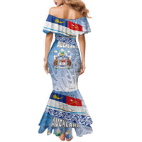 New Zealand Auckland Family Matching Mermaid Dress and Hawaiian Shirt Auckland's Flag and Coat of Arms - Koru Art Maori Pattern LT03 - Polynesian Pride
