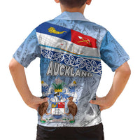 New Zealand Auckland Family Matching Off Shoulder Short Dress and Hawaiian Shirt Auckland's Flag and Coat of Arms - Koru Art Maori Pattern LT03 - Polynesian Pride