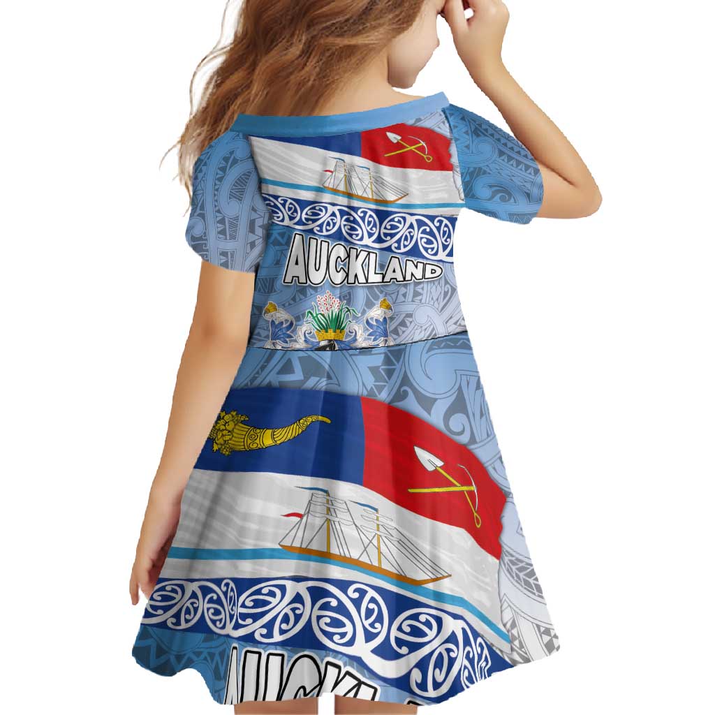 New Zealand Auckland Family Matching Short Sleeve Bodycon Dress and Hawaiian Shirt Auckland's Flag and Coat of Arms - Koru Art Maori Pattern LT03 - Polynesian Pride