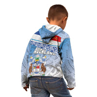 New Zealand Auckland Kid Hoodie Auckland's Flag and Coat of Arms - Koru Art Maori Pattern LT03 - Polynesian Pride