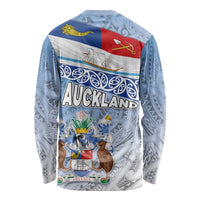 New Zealand Auckland Long Sleeve Shirt Auckland's Flag and Coat of Arms - Koru Art Maori Pattern LT03 - Polynesian Pride