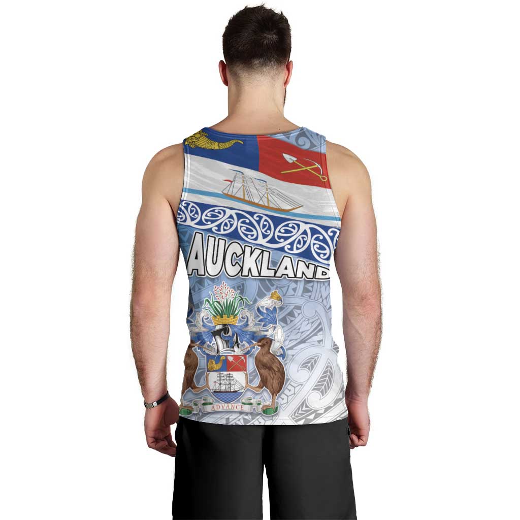 New Zealand Auckland Men Tank Top Auckland's Flag and Coat of Arms - Koru Art Maori Pattern LT03 - Polynesian Pride