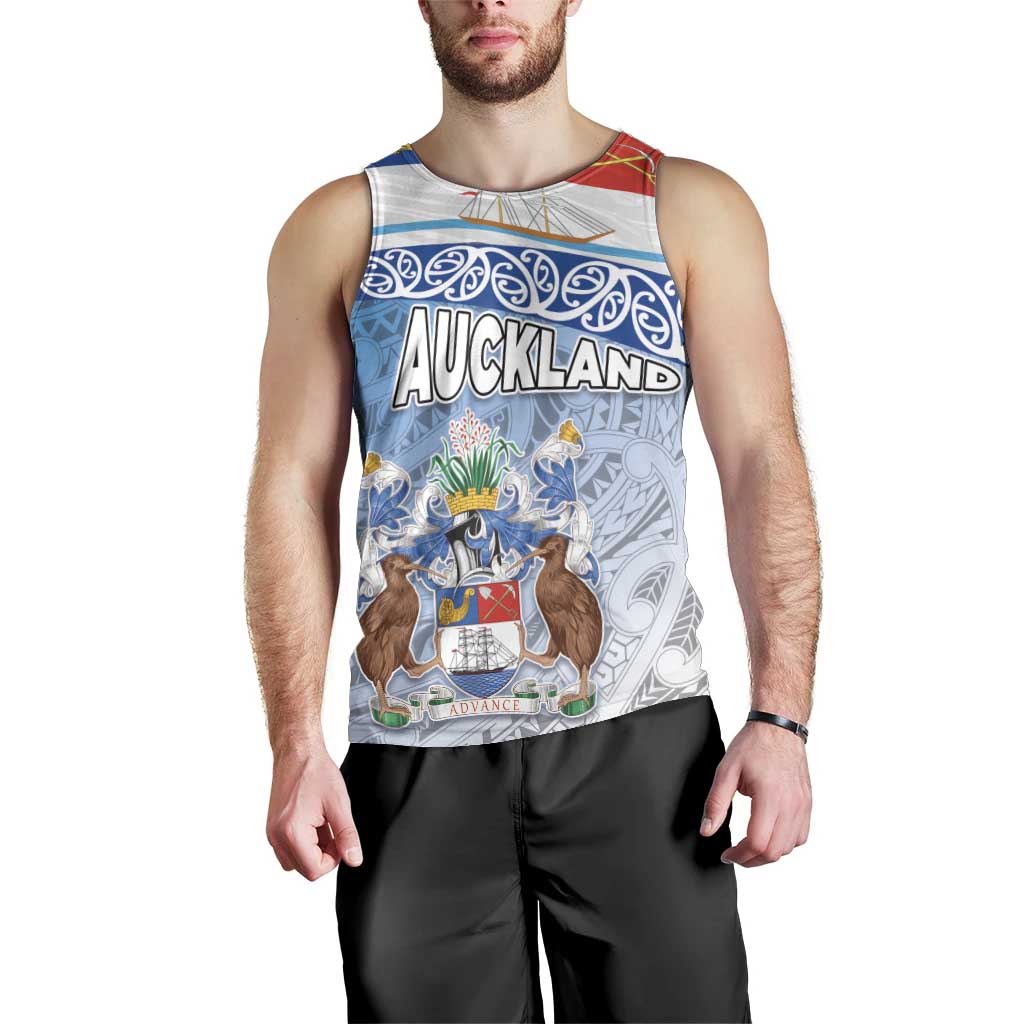 New Zealand Auckland Men Tank Top Auckland's Flag and Coat of Arms - Koru Art Maori Pattern LT03 - Polynesian Pride