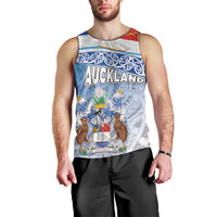New Zealand Auckland Men Tank Top Auckland's Flag and Coat of Arms - Koru Art Maori Pattern LT03 - Polynesian Pride