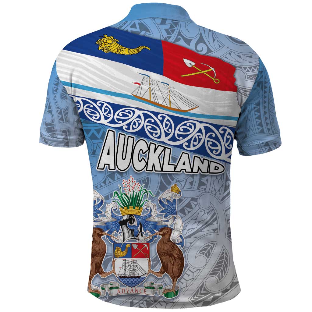 New Zealand Auckland Polo Shirt Auckland's Flag and Coat of Arms - Koru Art Maori Pattern LT03 - Polynesian Pride