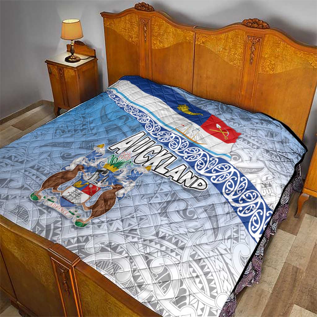 New Zealand Auckland Quilt Auckland's Flag and Coat of Arms - Koru Art Maori Pattern LT03 - Polynesian Pride