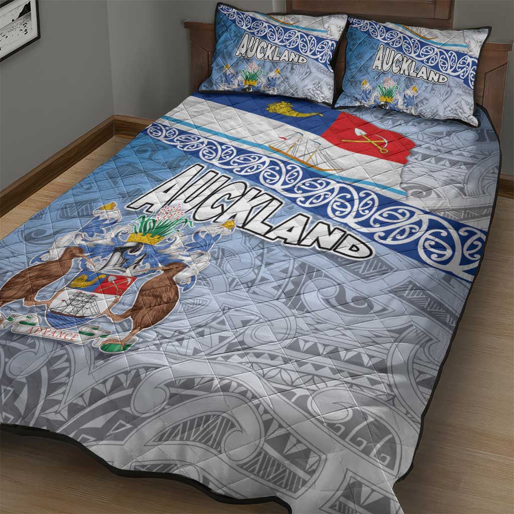 New Zealand Auckland Quilt Bed Set Auckland's Flag and Coat of Arms - Koru Art Maori Pattern LT03 - Polynesian Pride