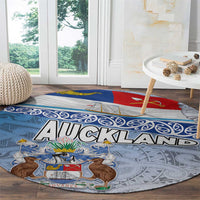 New Zealand Auckland Round Carpet Auckland's Flag and Coat of Arms - Koru Art Maori Pattern LT03 - Polynesian Pride