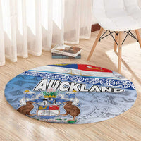 New Zealand Auckland Round Carpet Auckland's Flag and Coat of Arms - Koru Art Maori Pattern LT03 - Polynesian Pride