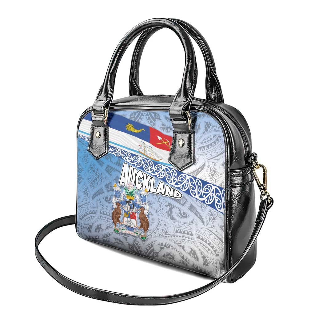 New Zealand Auckland Shoulder Handbag Auckland's Flag and Coat of Arms - Koru Art Maori Pattern LT03 - Polynesian Pride