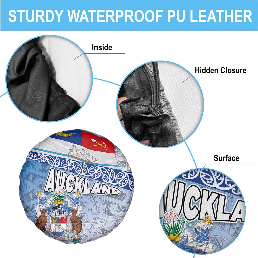 New Zealand Auckland Spare Tire Cover Auckland's Flag and Coat of Arms - Koru Art Maori Pattern LT03 - Polynesian Pride