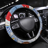New Zealand Auckland Steering Wheel Cover Auckland's Flag and Coat of Arms - Koru Art Maori Pattern LT03 Universal Fit Light Blue - Polynesian Pride