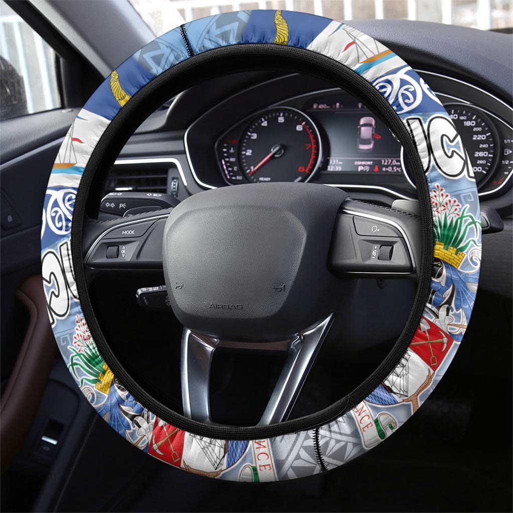 New Zealand Auckland Steering Wheel Cover Auckland's Flag and Coat of Arms - Koru Art Maori Pattern LT03 - Polynesian Pride